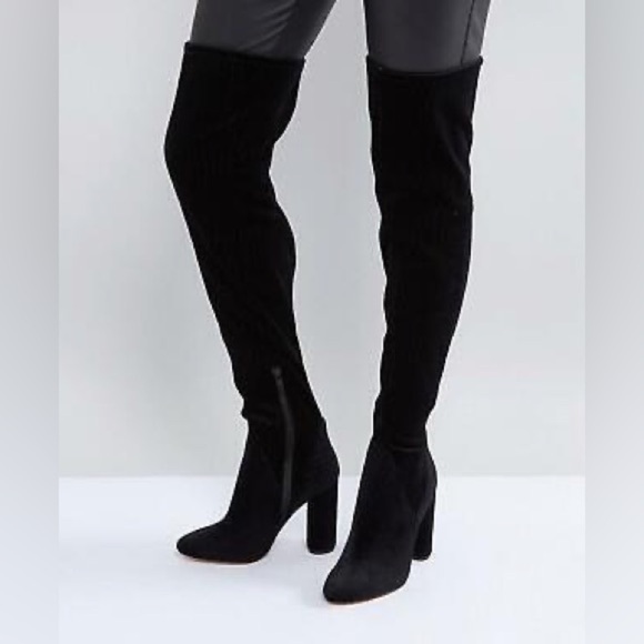 Aldo Over the Knee Velvet Suede Textured Boots, Black, Size 8.5 - Picture 1 of 11